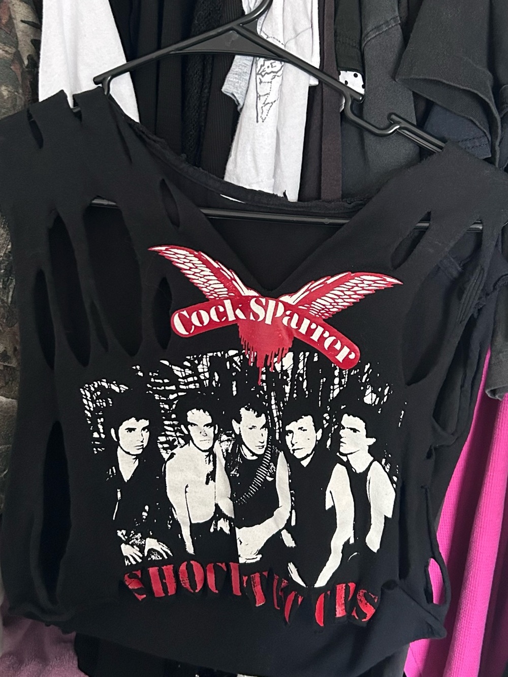 Black Distressed Band Graphic Tank c*ck sparrer